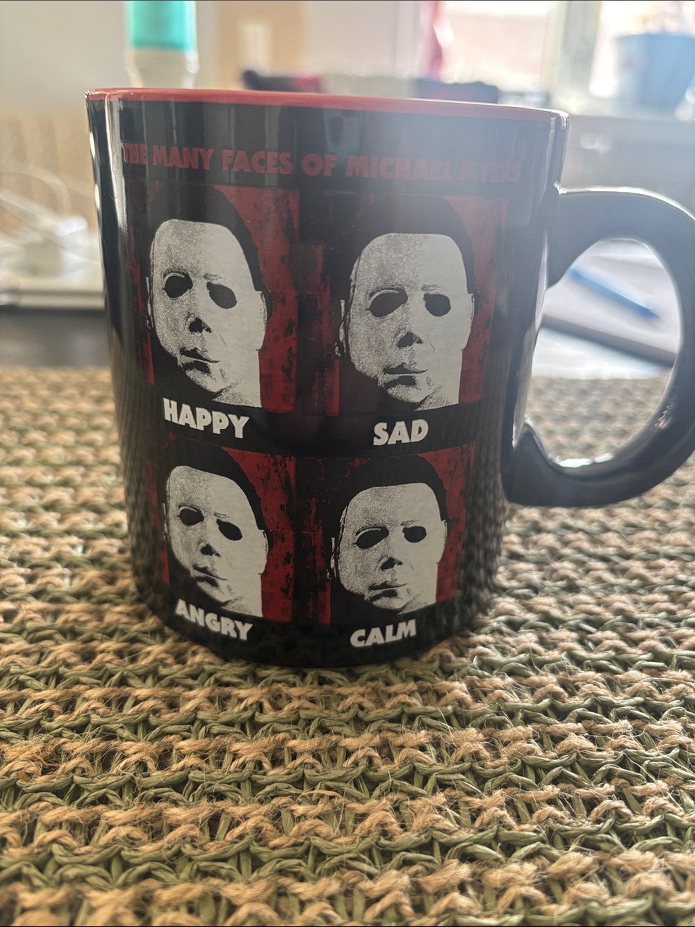 Black Horror-Themed Ceramic Coffee Mug - Mask Faces Design